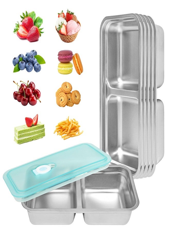 wdbg 6 PCS Stainless Steel Snack Containers, Double Compartment Bento Box (30oz) with Leakproof Lids, Food Lunch Storage Box Dishwasher Safe & Reusable for Lunch Prep, Travel, Outdoor Camping - Image 1